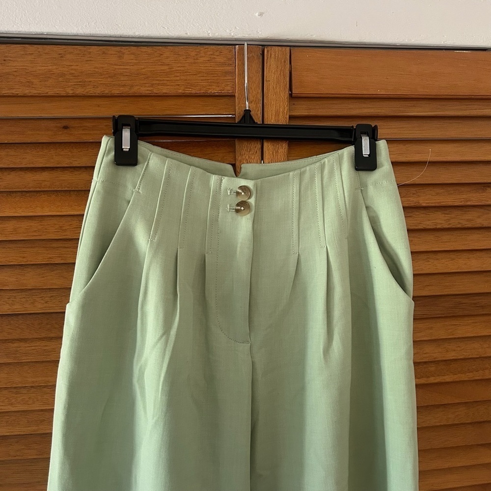 Maeve By Anthropologie Women’s Pleated Front Wide Leg Trousers Green Sz 0 - Picture 3 of 9
